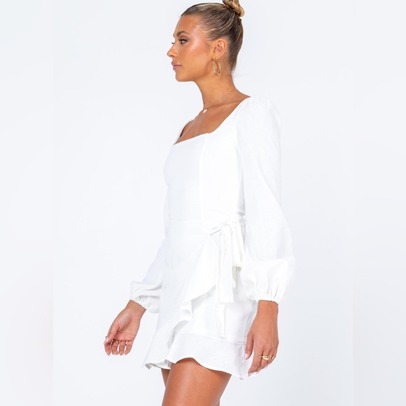 PRINCESS POLLY The Villa Long Sleeve Mini Dress White Wrap Bow Bridal Wedding 6 - Picture 5 of 10